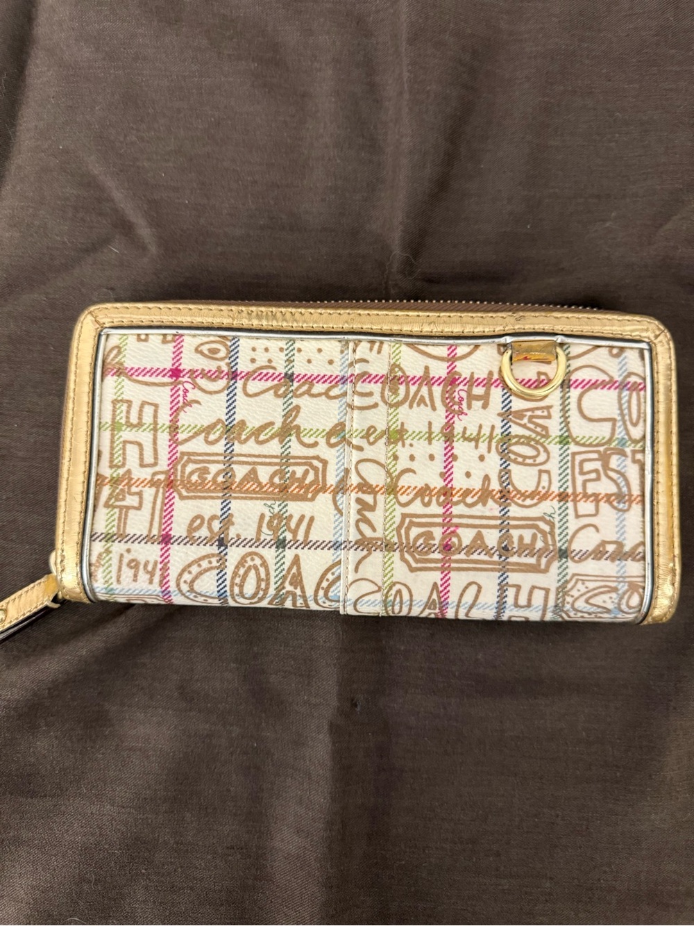 Vintage Coach Graffiti Tattersall Chelsea Satchel & Wallet Set Gold Y2K F13186 - Picture 11 of 16